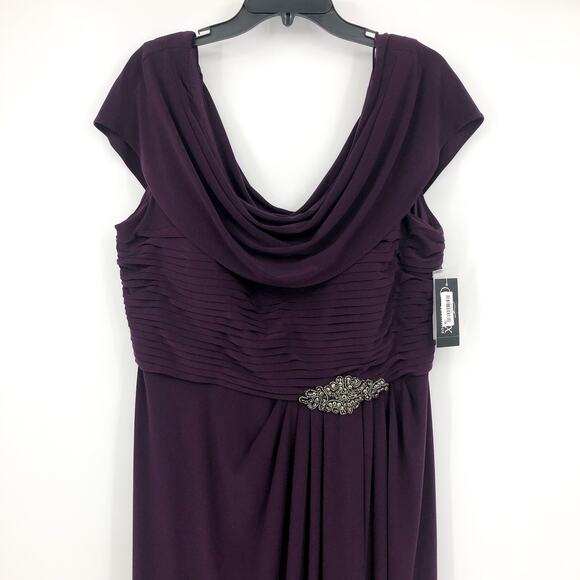 ALEX EVENINGS Matte Jersey A-Line Dress Size 16 Eggplant Purple Cowlneck NWT - Picture 4 of 12